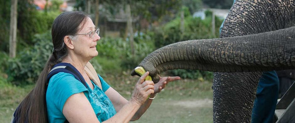 Nancy Shippen Feeding Elephant